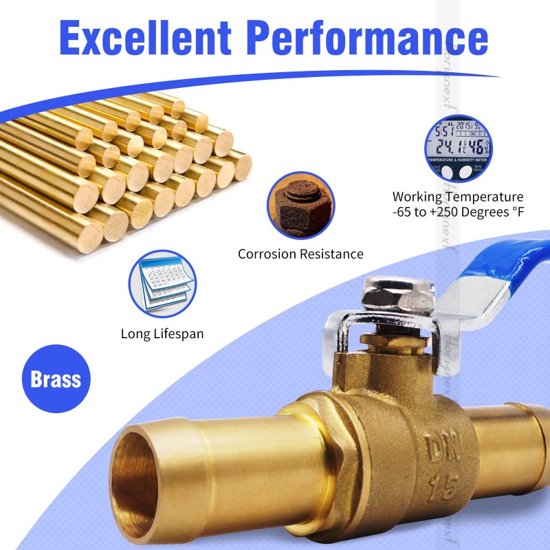 Horiznext Brass 3/4 inch Barb Ball valve, water pipe air pex hose fuel line oil tubing hydro flow natural gas insulation,shut off with Clamps ï¼ˆ 2 pcs) - Image 4